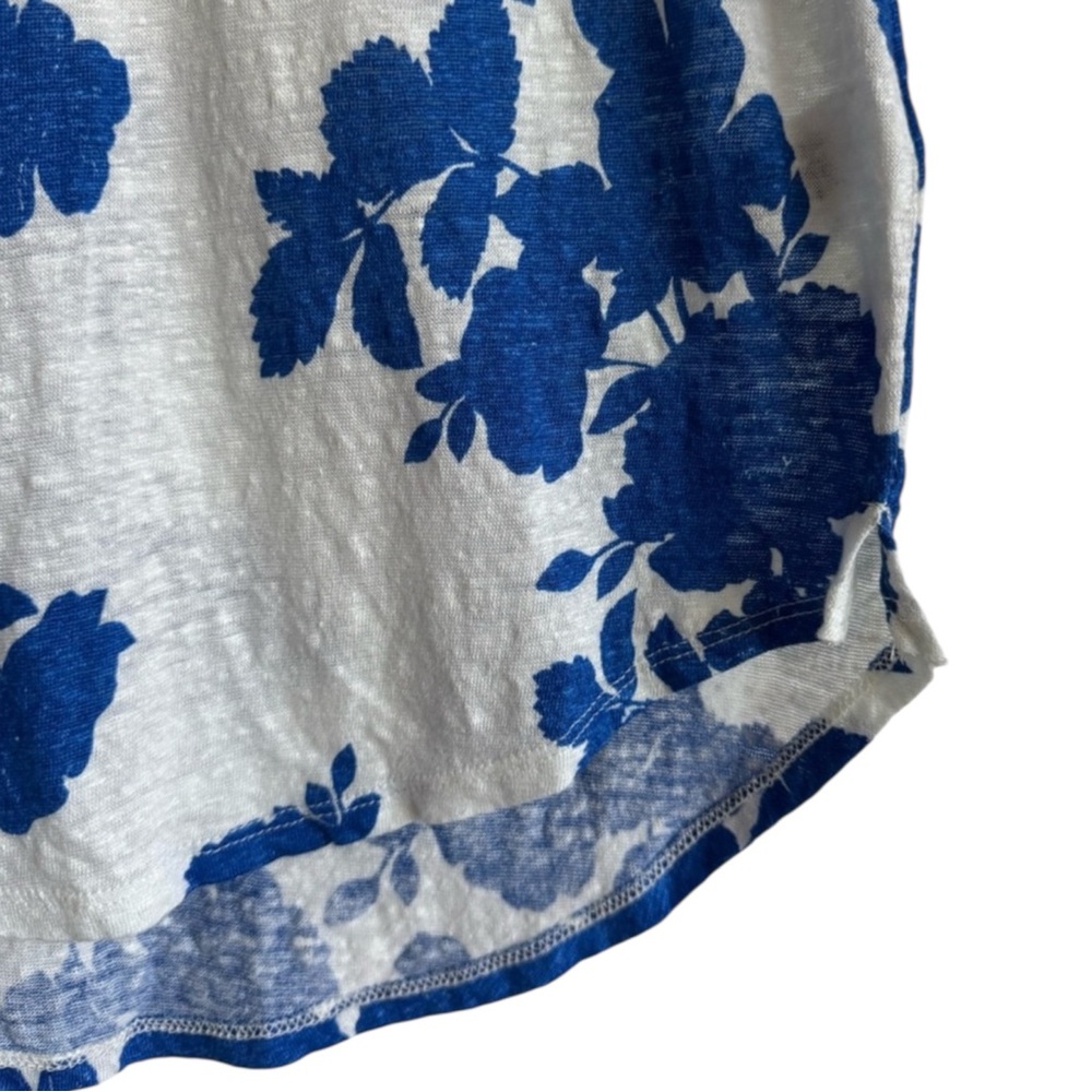 CYNTHIA ROWLEY 100% Linen Cap Sleeve Floral Top in Blue/White Size - Picture 6 of 9
